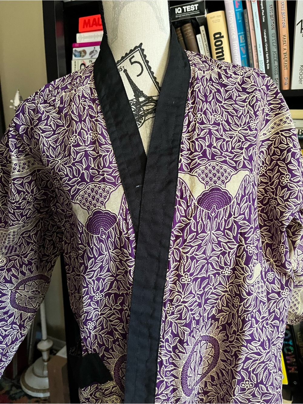 Gorgeous Purple Printed Kimono-Style Jacket with Black Trim 100% Cotton